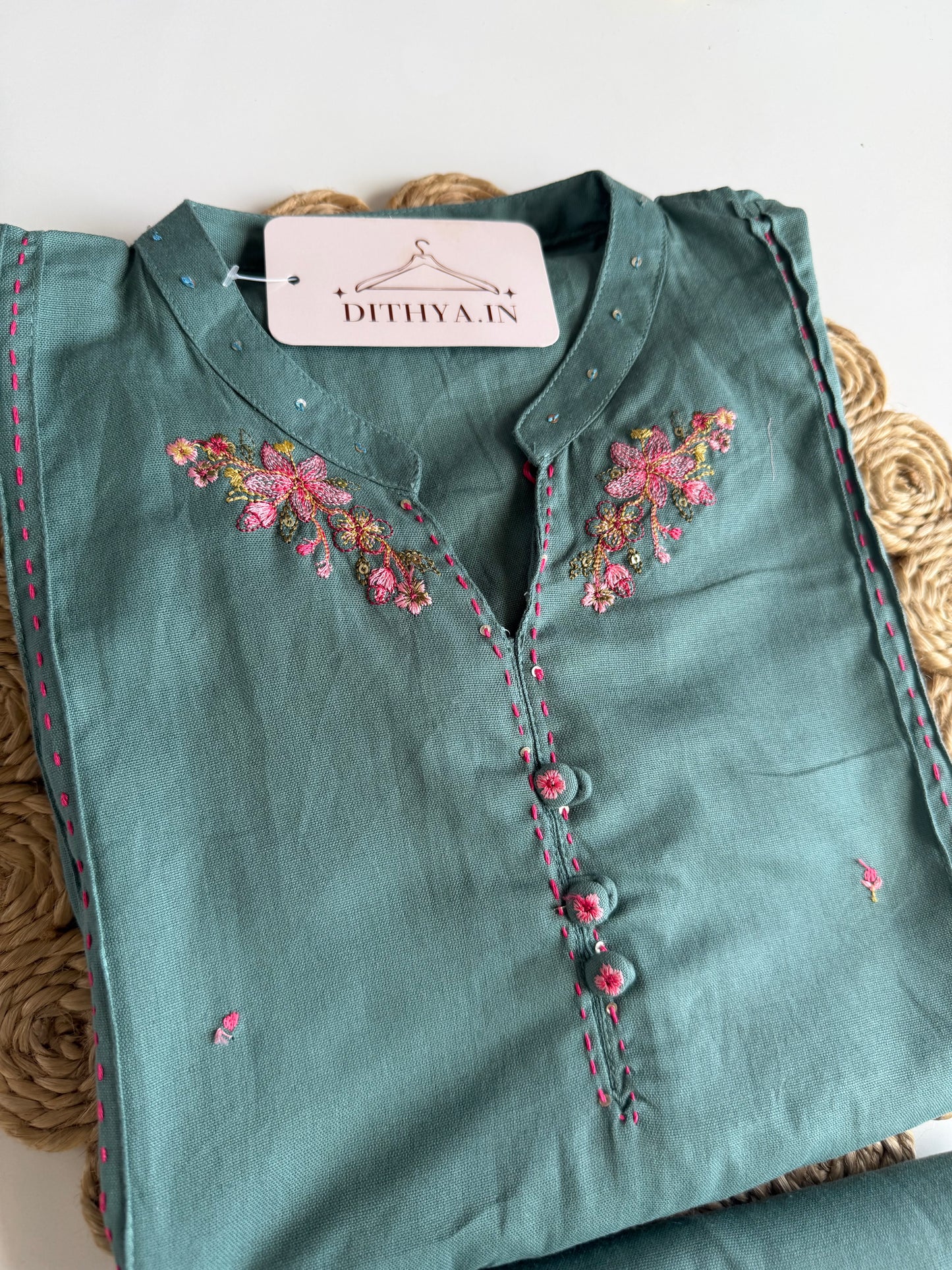 K684 - Cotton embroidered straight Kurti with pants