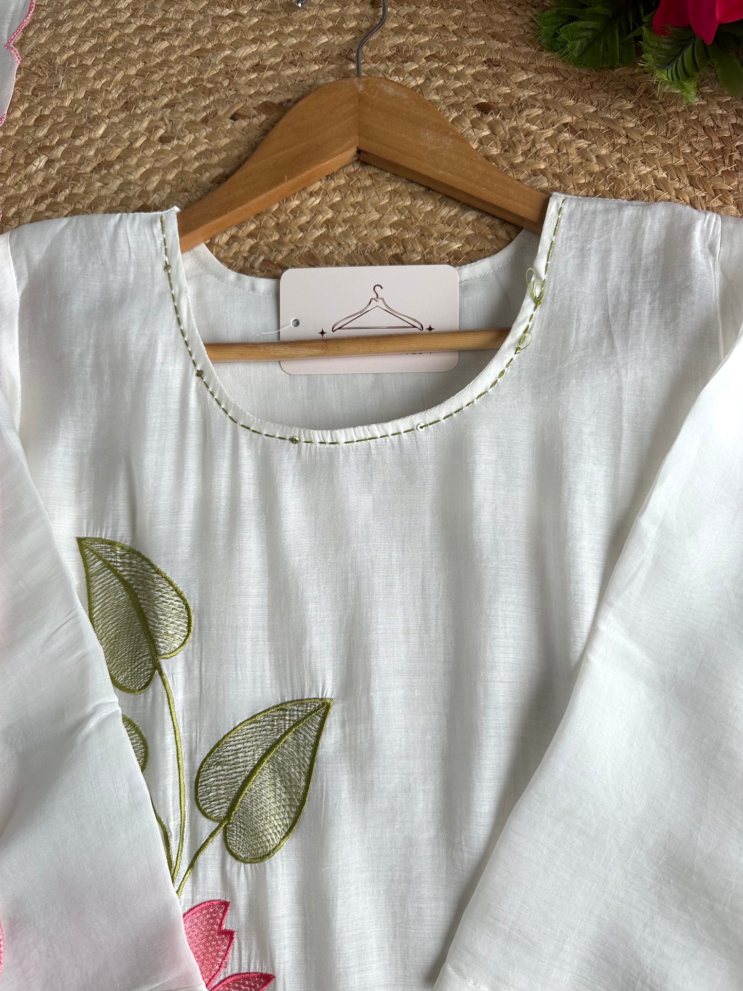 K160 - Muslin embroidered straight Kurti with pants and dupatta