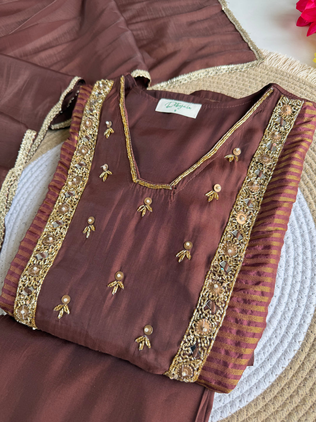 K039 - Surat Mul chanderi handwork Anarkali with pants and dupatta