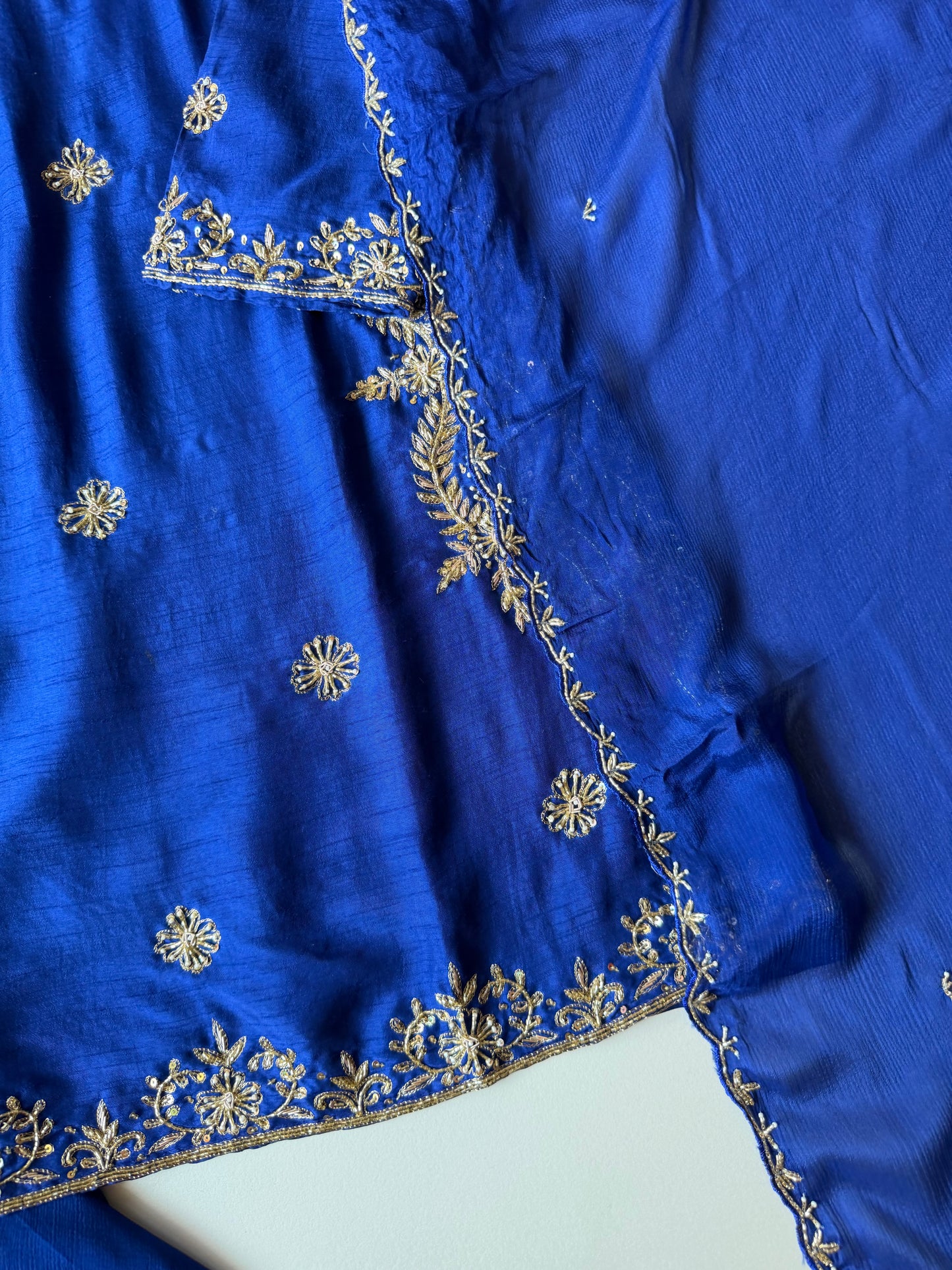 K479 - Russian silk Handwork short Kurti with palazzo and dupatta