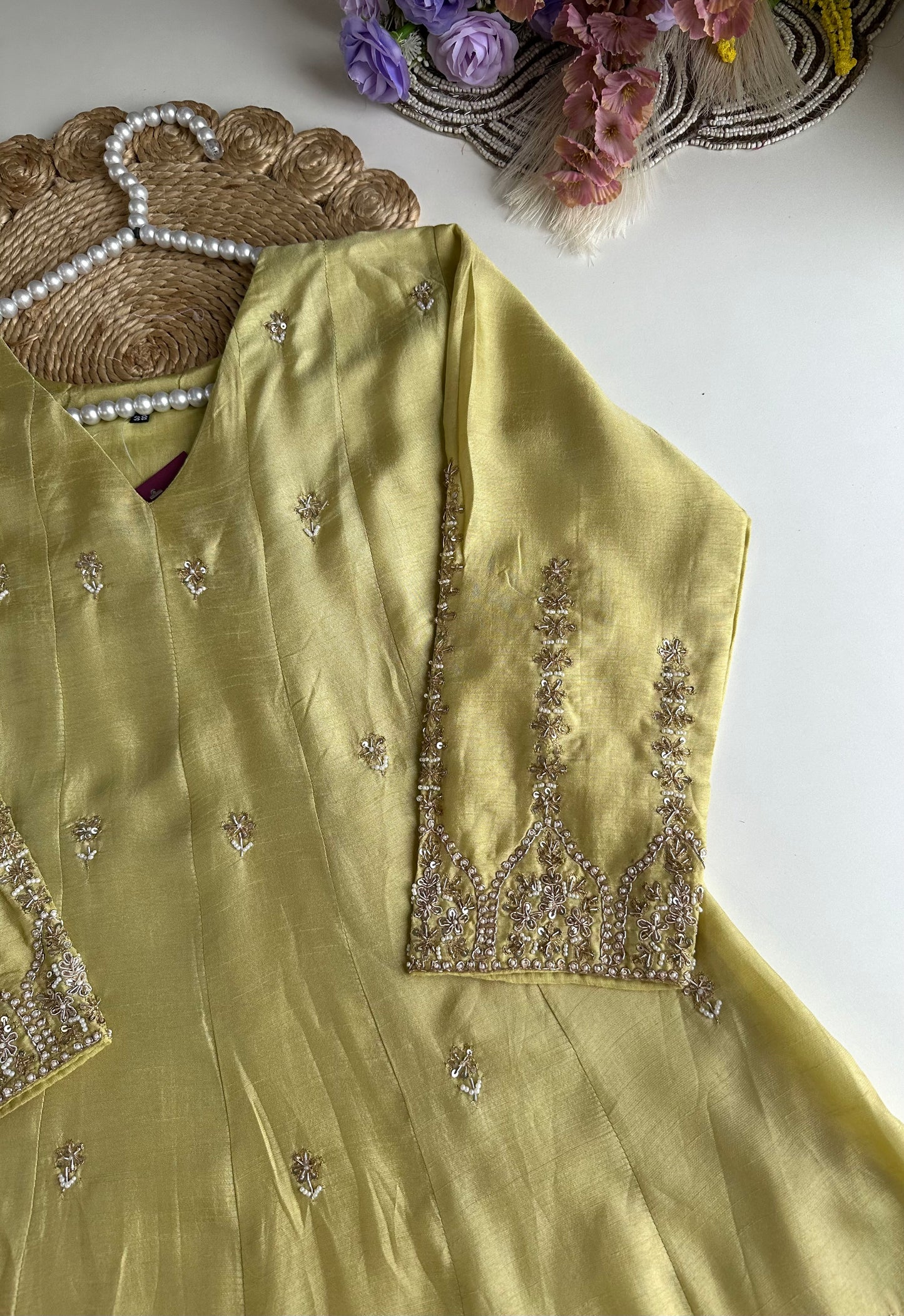 K135 - Russian silk handwork Anarkali with pants and dupatta
