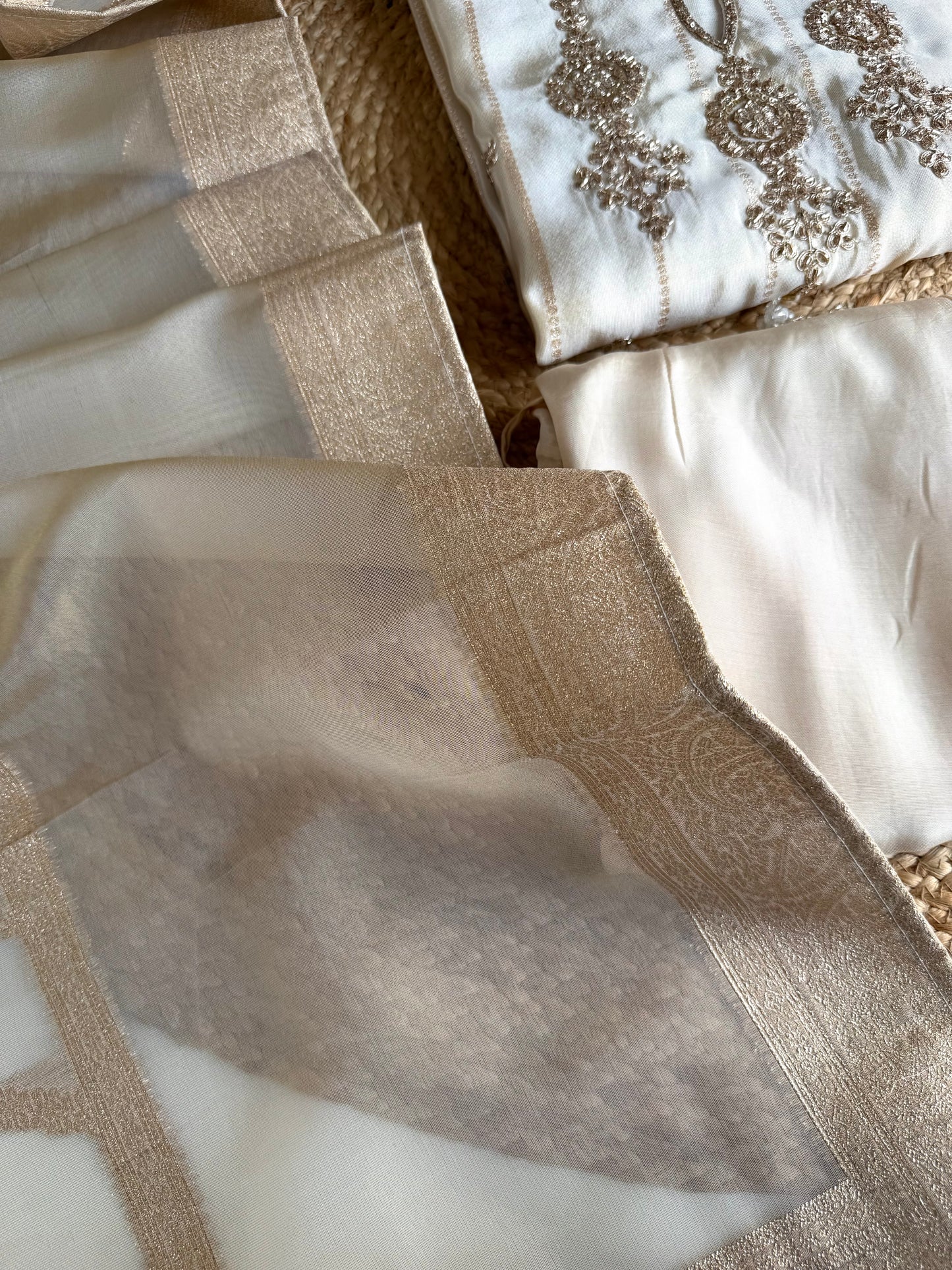 K092 - Tissue silk handwork straight Kurti with pants and dupatta