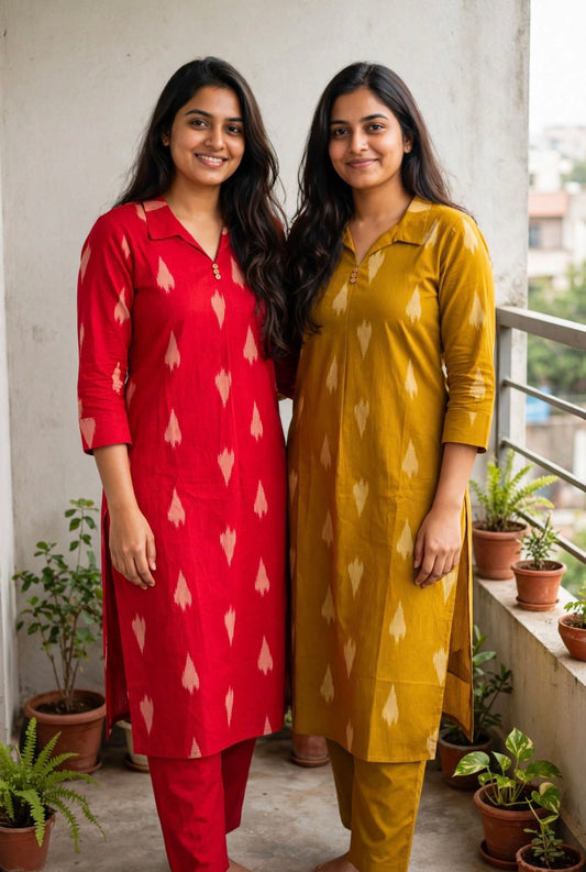 K503 - Cotton embroidered Aline Kurti with pants in 2 colours