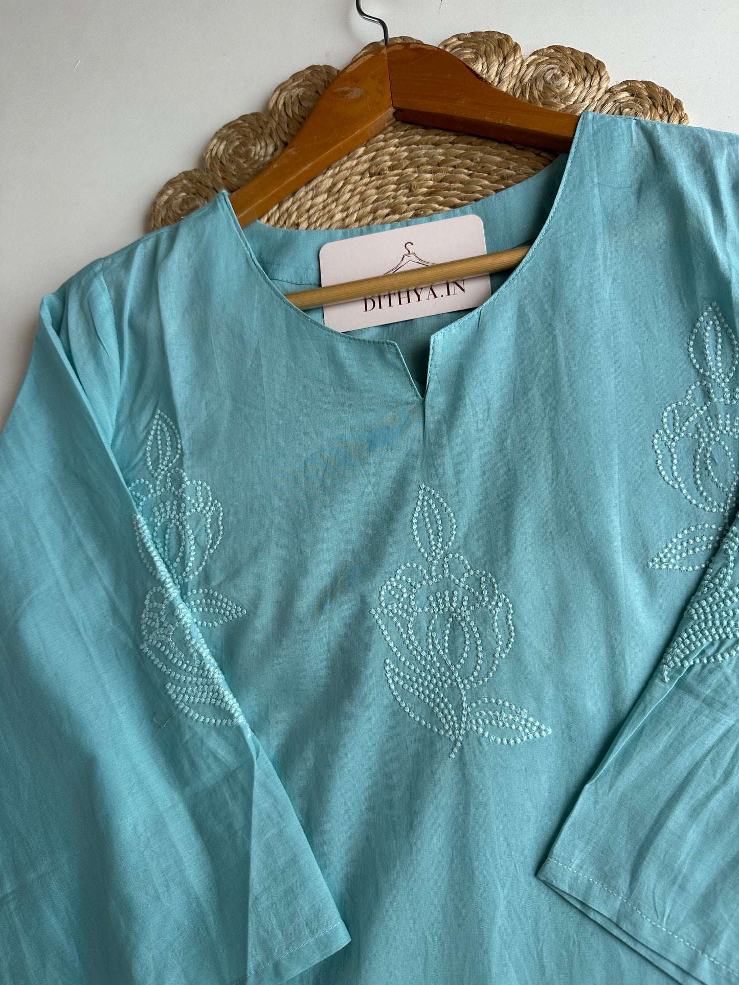 K237 - Mul cotton embroidered straight Kurti with pants
