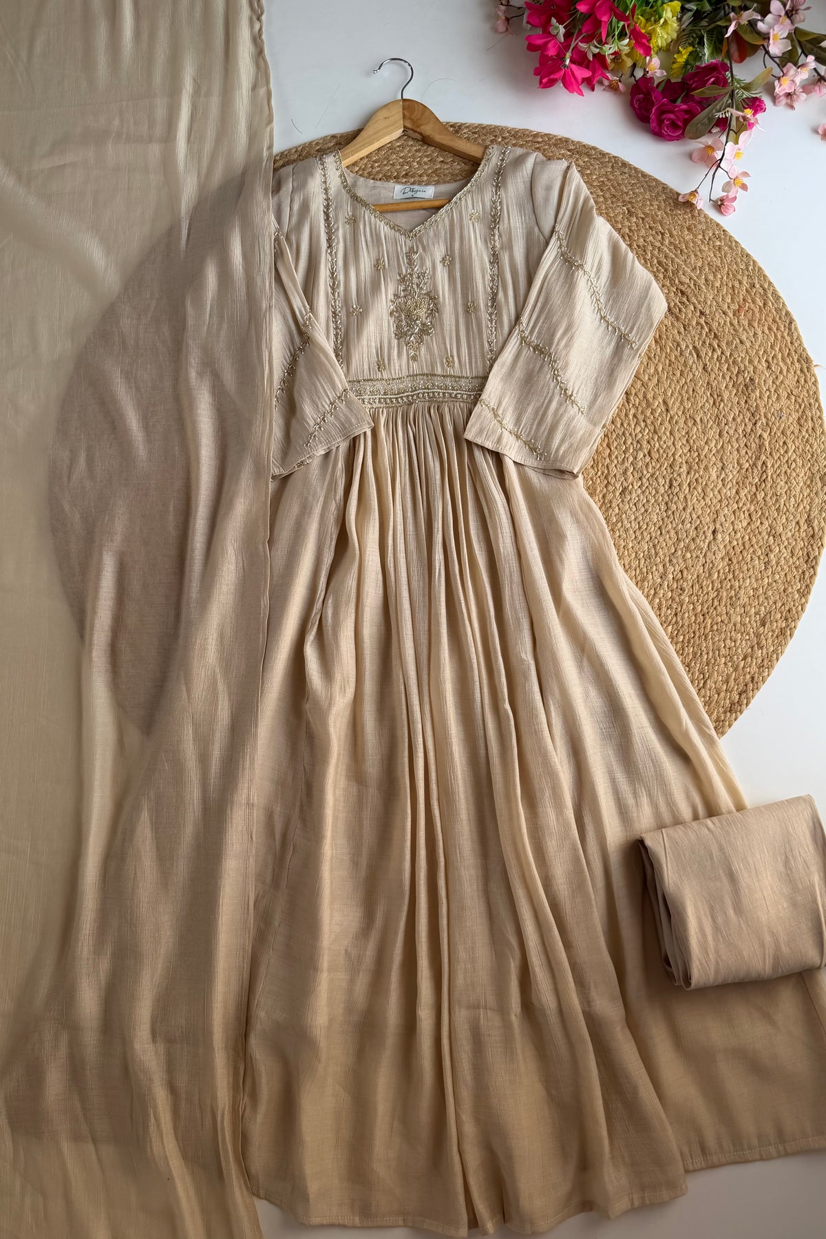 K271 - Surat Mul chanderi handwork Anarkali with pants and dupatta