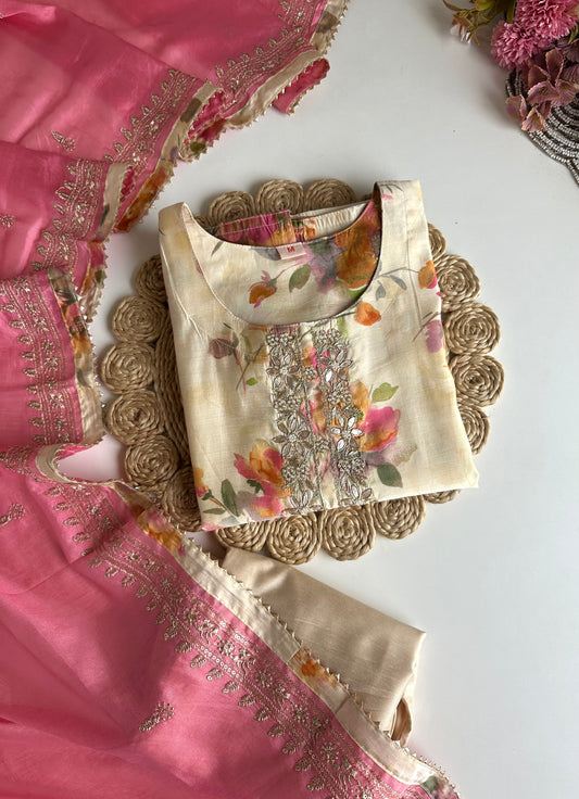 K476 - Roman silk zari work straight Kurti with pants and dupatta