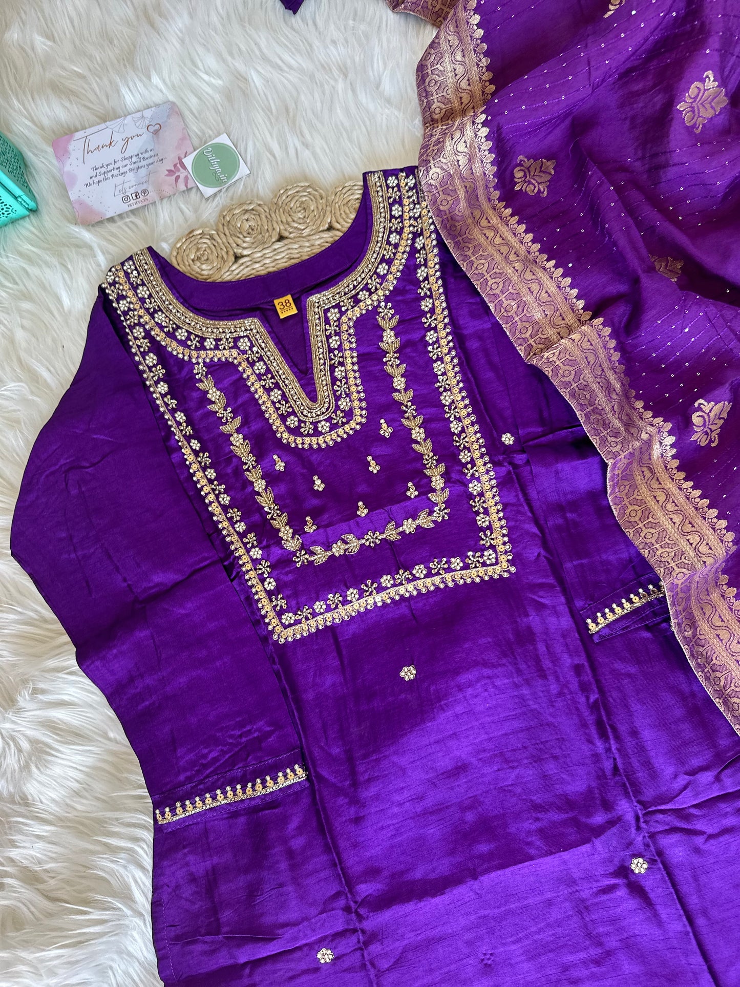 K119 - Russian silk kurti with pants and dupatta