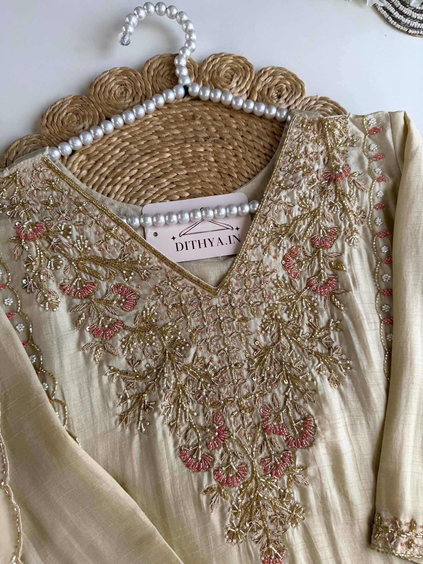 K628 - Russian silk handwork aline Kurti with pants and dupatta