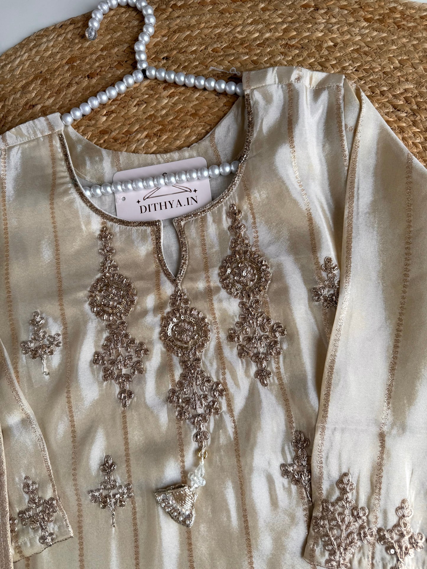 K092 - Tissue silk handwork straight Kurti with pants and dupatta