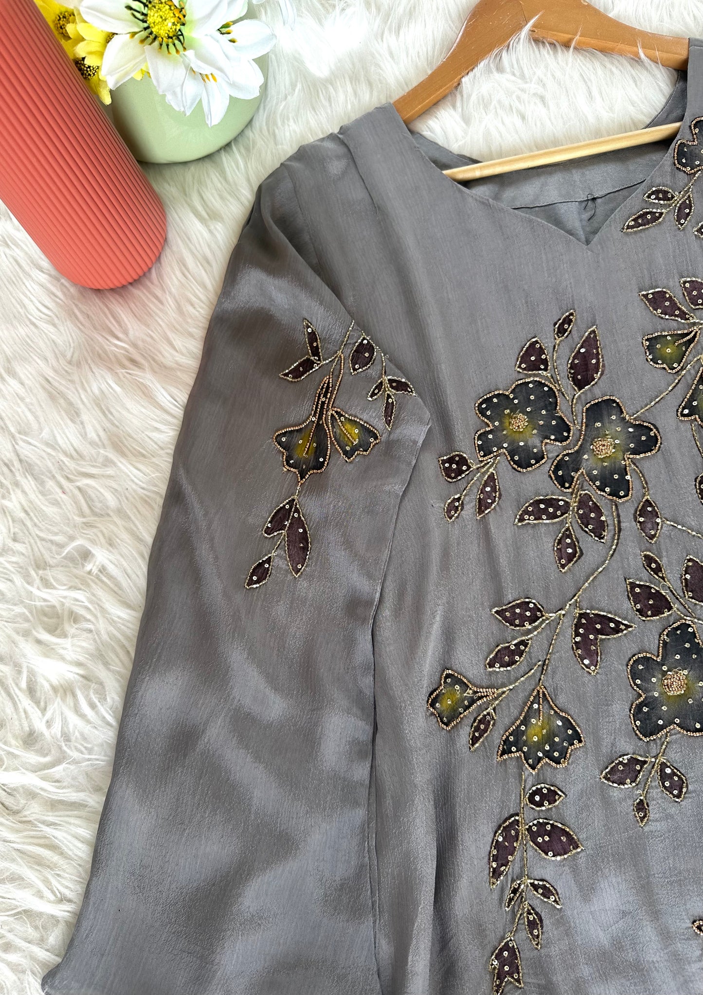 K380 - Chinnon handwork Aline Kurti with pants and chiffon dupatta