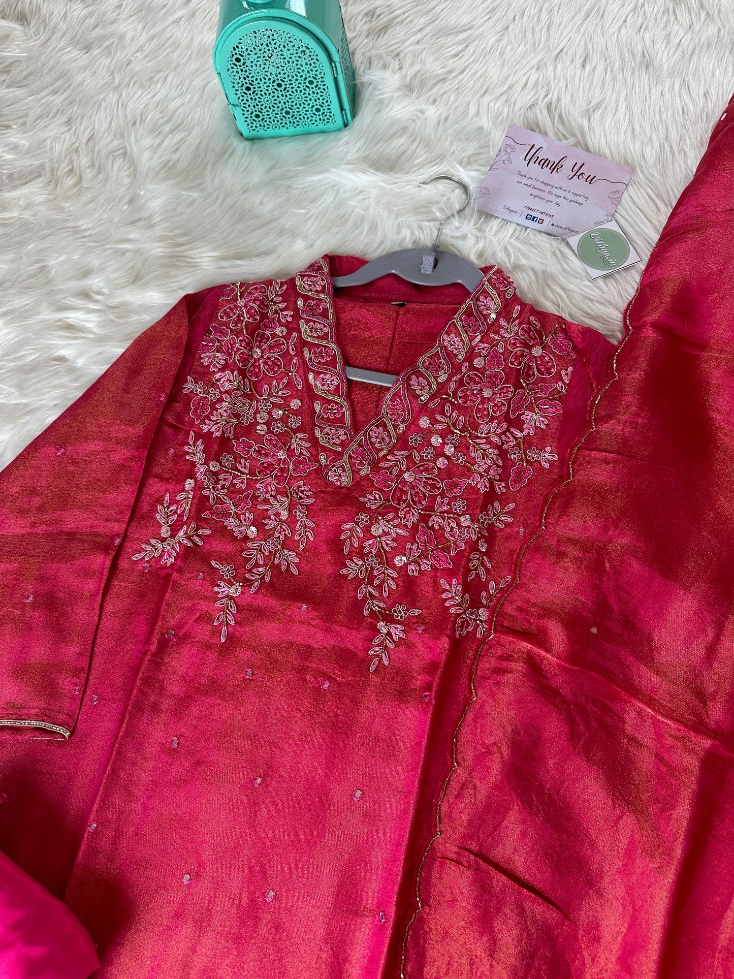 K055 - Tissue silk kurti with pants and dupatta