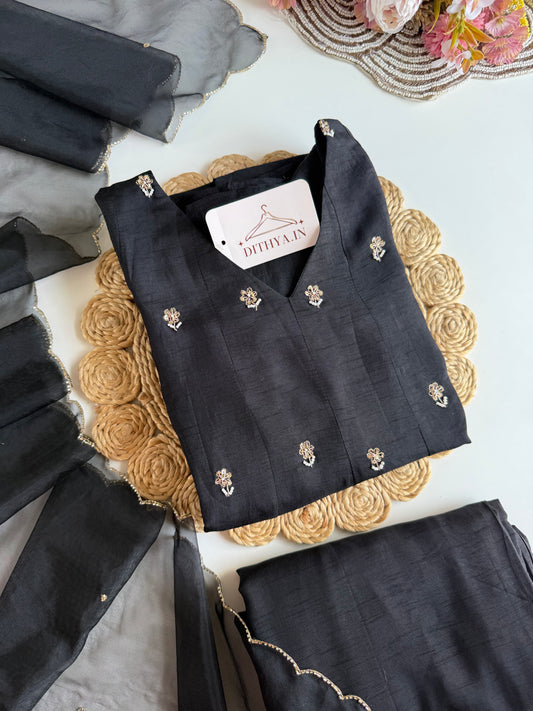 K484 - Russian silk handwork Anarkali with pants and dupatta