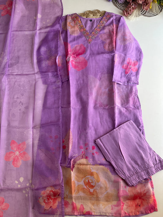 D317- Roman silk straight kurti with pants and dupatta