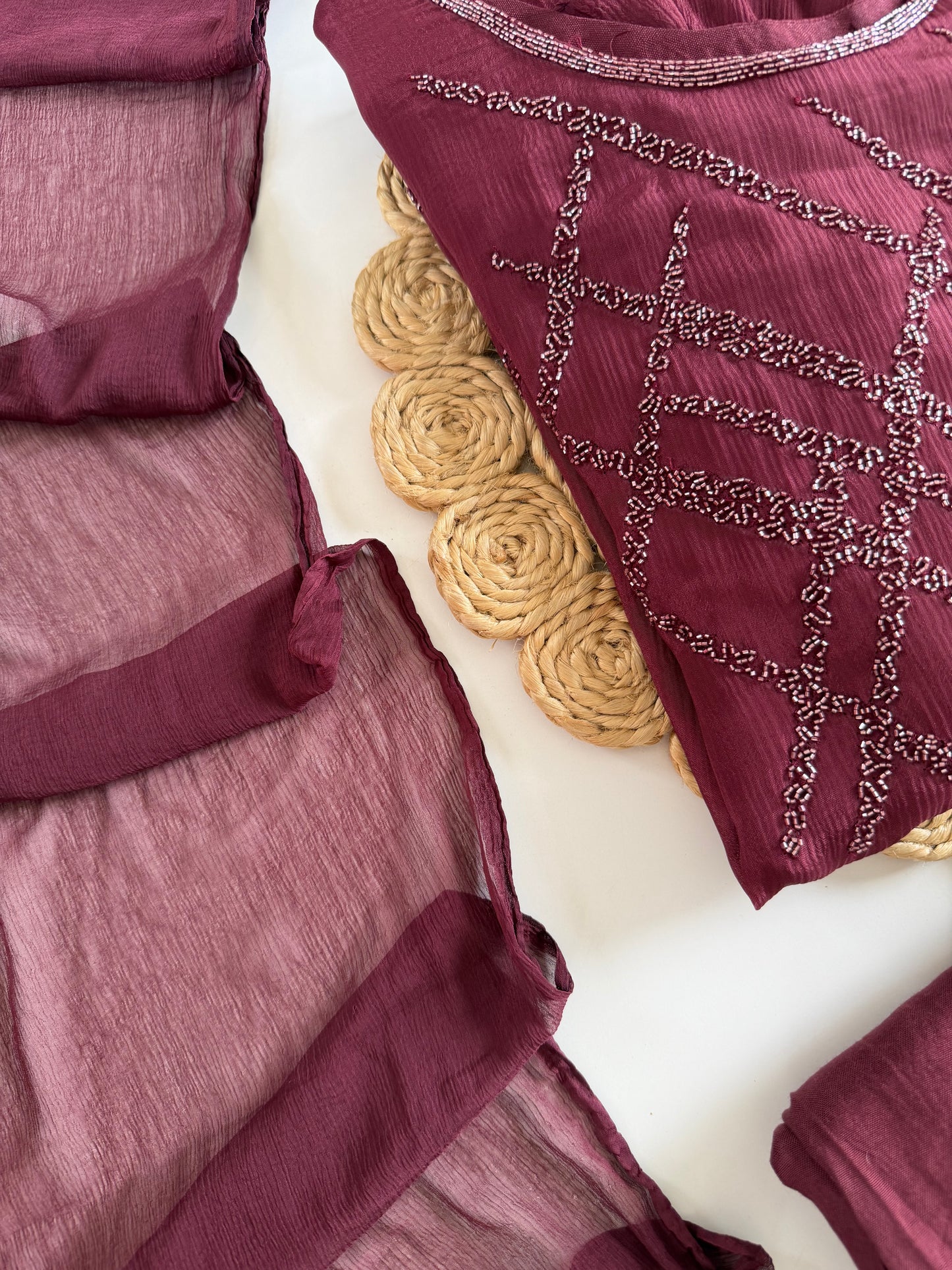 K488 - Chinnon handwork aline Kurti with pants and dupatta