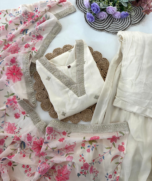 D031 -Chinnon Kurti with palazzo pants and dupatta