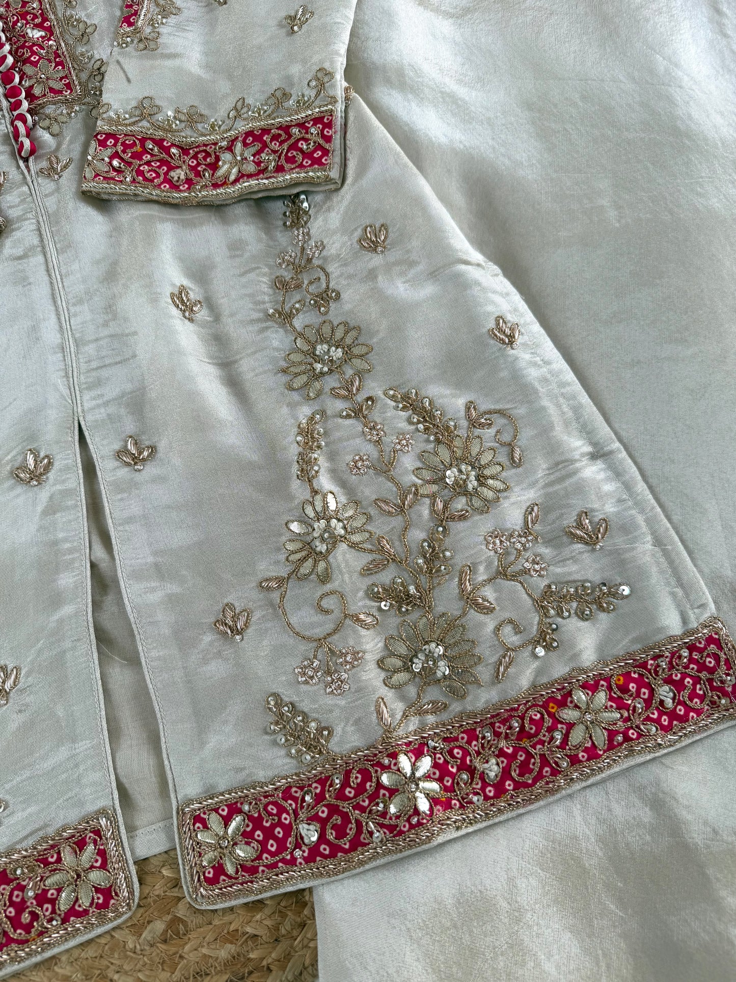 K225 - Tissue silk gota handwork short Kurti with divider pants