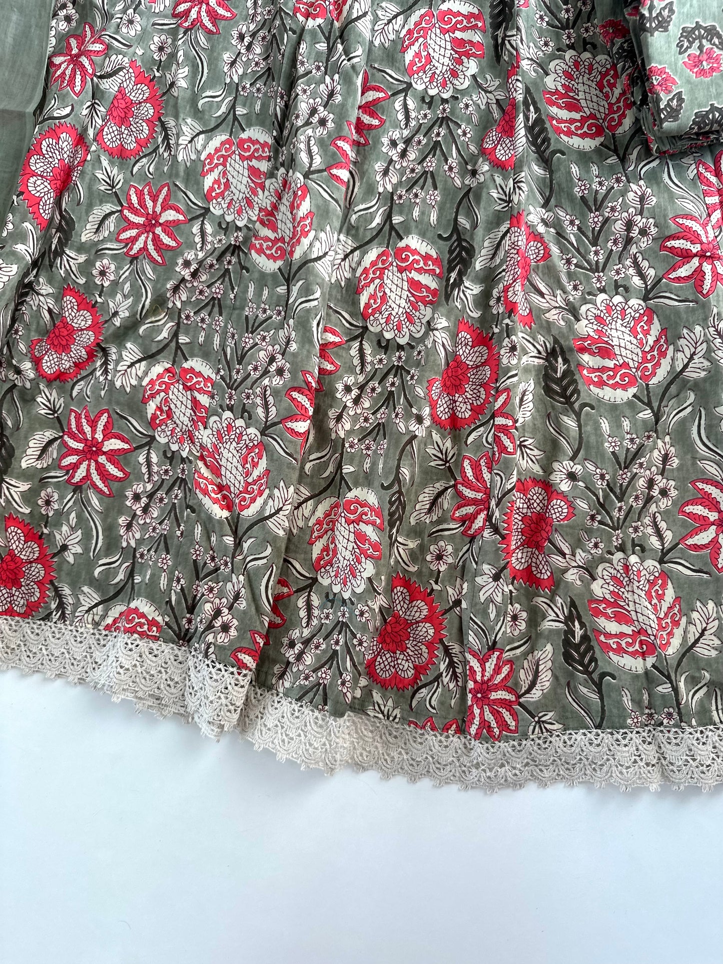 K103 - Cotton floral Anarkali with pants and dupatta