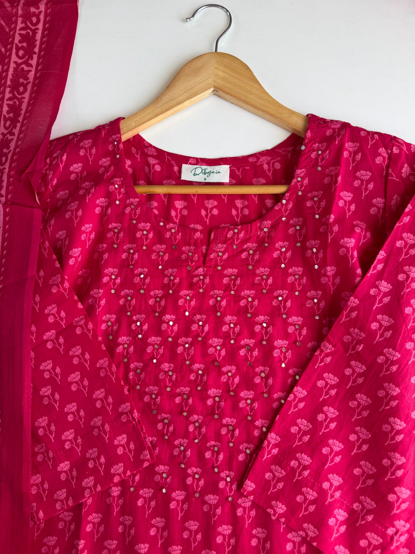 K443 - Mul cotton printed straight Kurti with pants and dupatta
