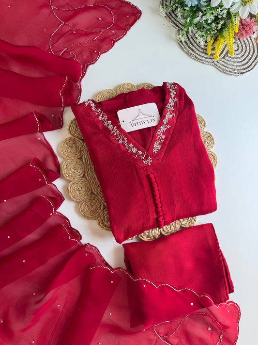 K689 - Pure Chinnon handwork Anarkali with pants and dupatta