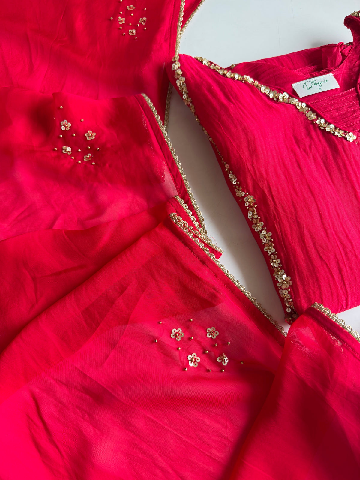 K406 - Banarasi Mul chanderi handwork aline Kurti with pants and dupatta