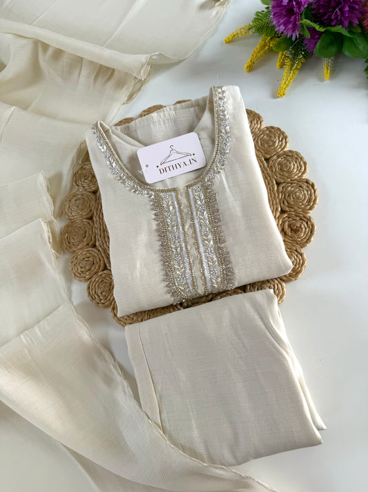 K587 - Roman silk handwork straight Kurti with pants and dupatta