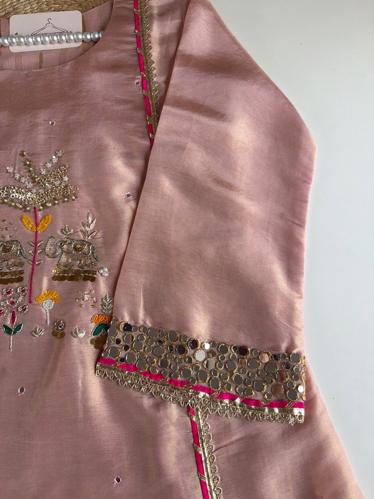 K655 - Tissue silk handwork Anarkali with pants and dupatta