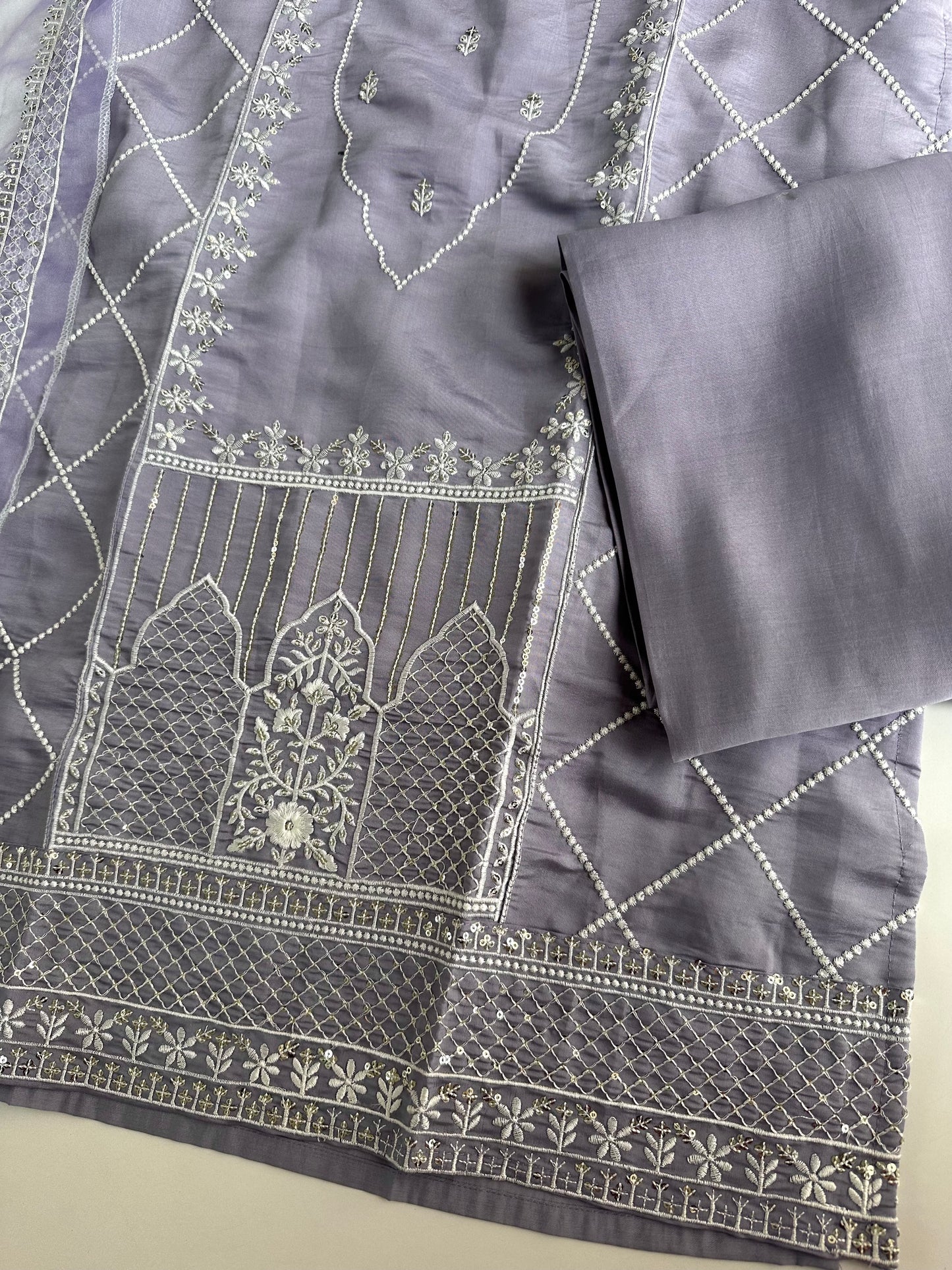 K166 - Roman silk embroidered straight Kurti with pants and dupatta