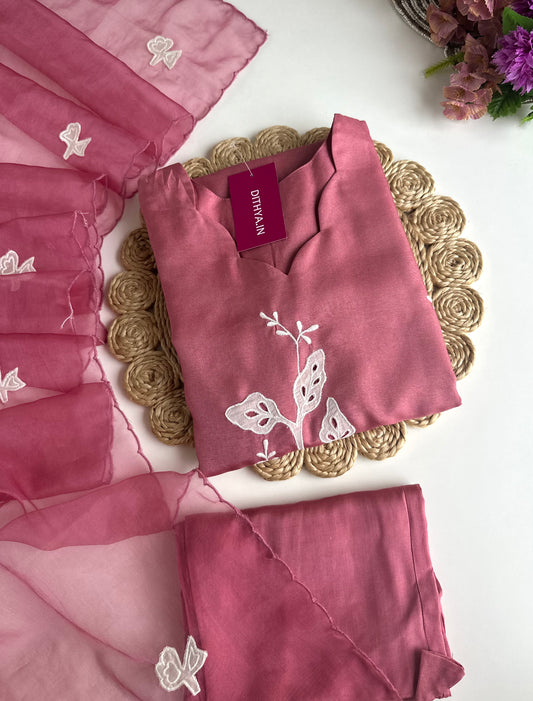 K001 - Russian silk appliqué straight Kurti with pants and dupatta