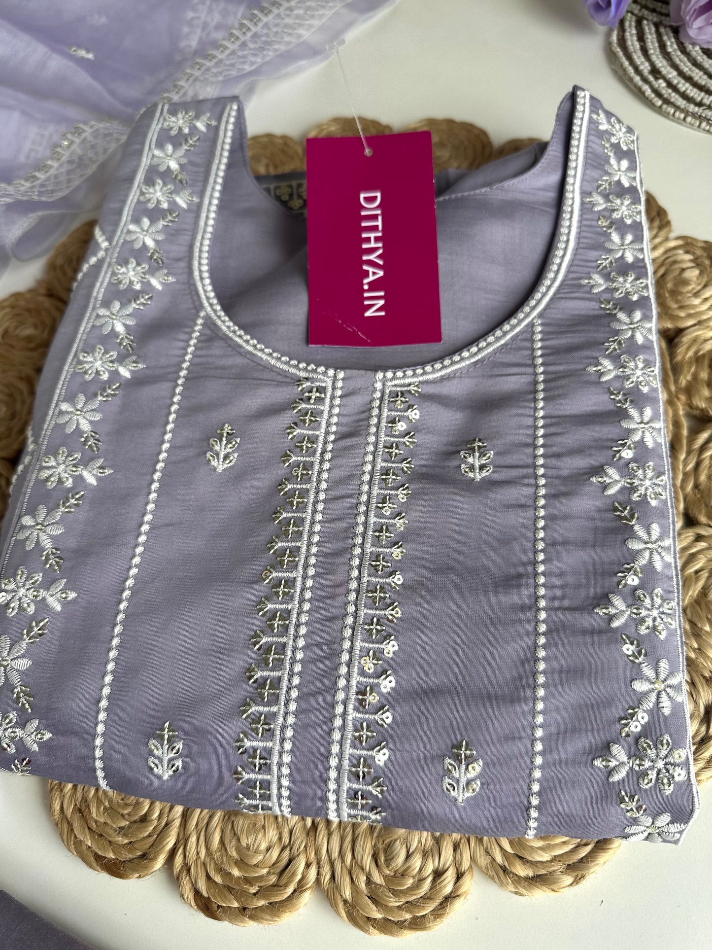 K166 - Roman silk embroidered straight Kurti with pants and dupatta