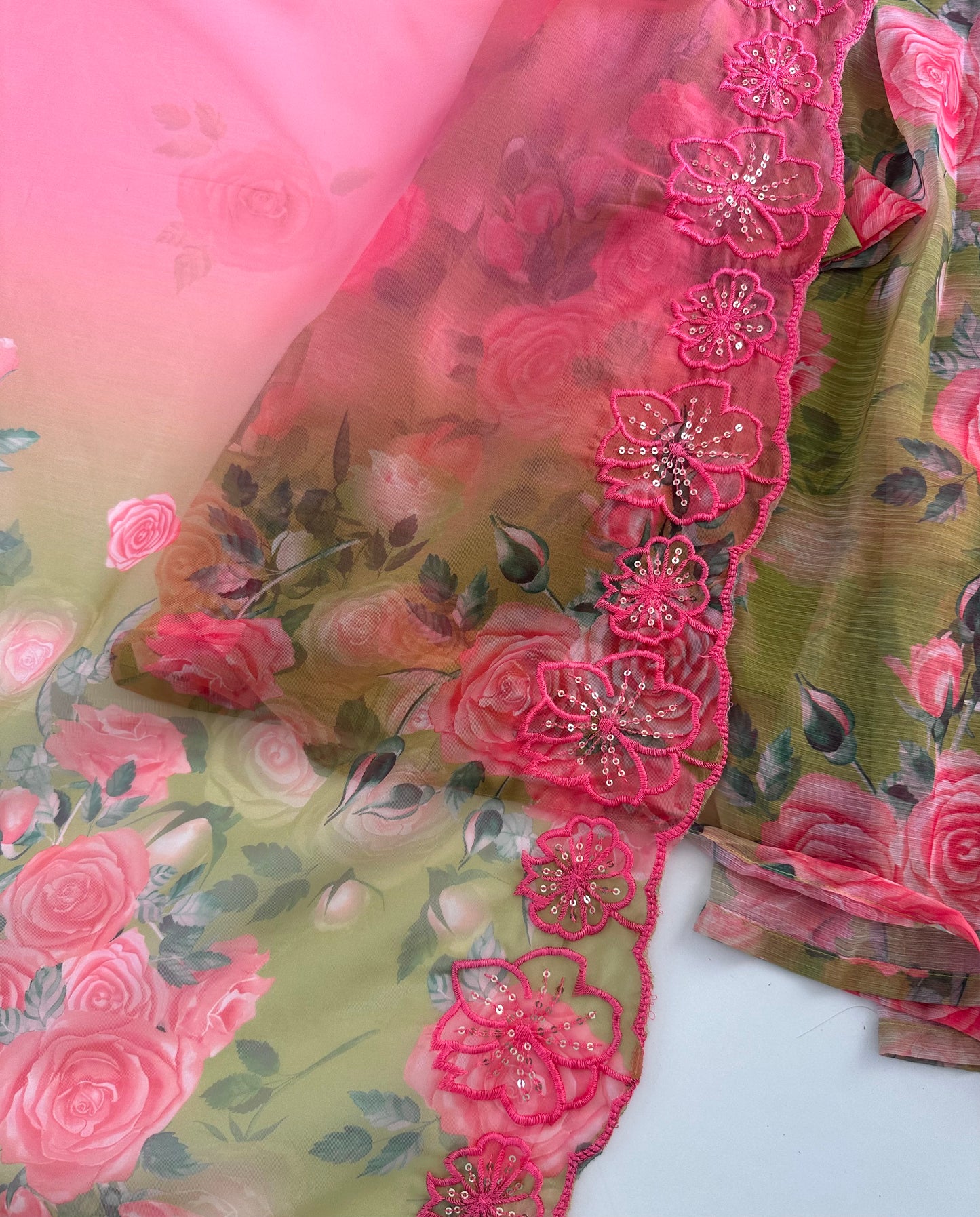 K282 - Viscose organza Floral Anarkali with pants and dupatta