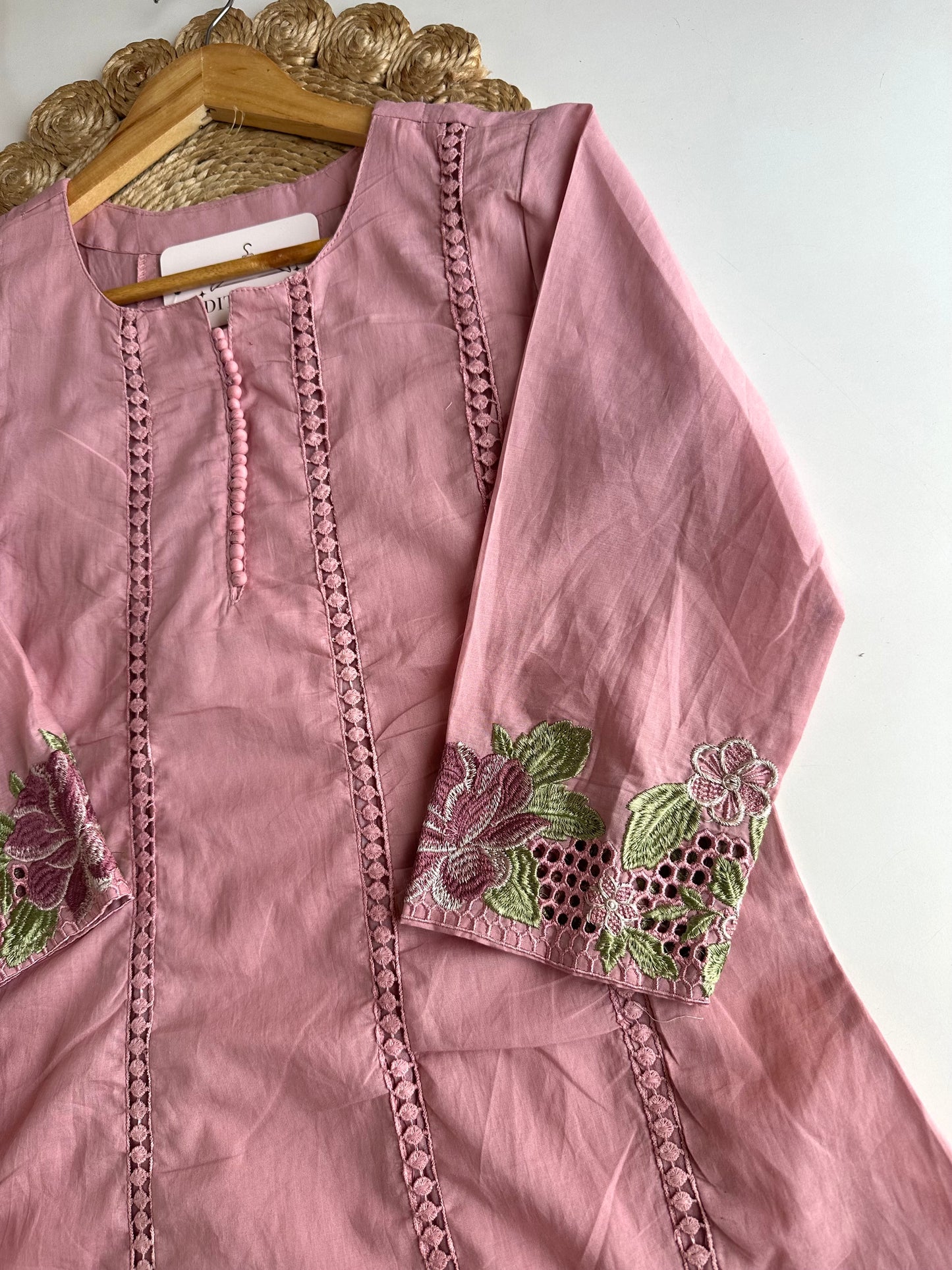 K593 - Mul cotton embroidered Anarkali with pants and dupatta