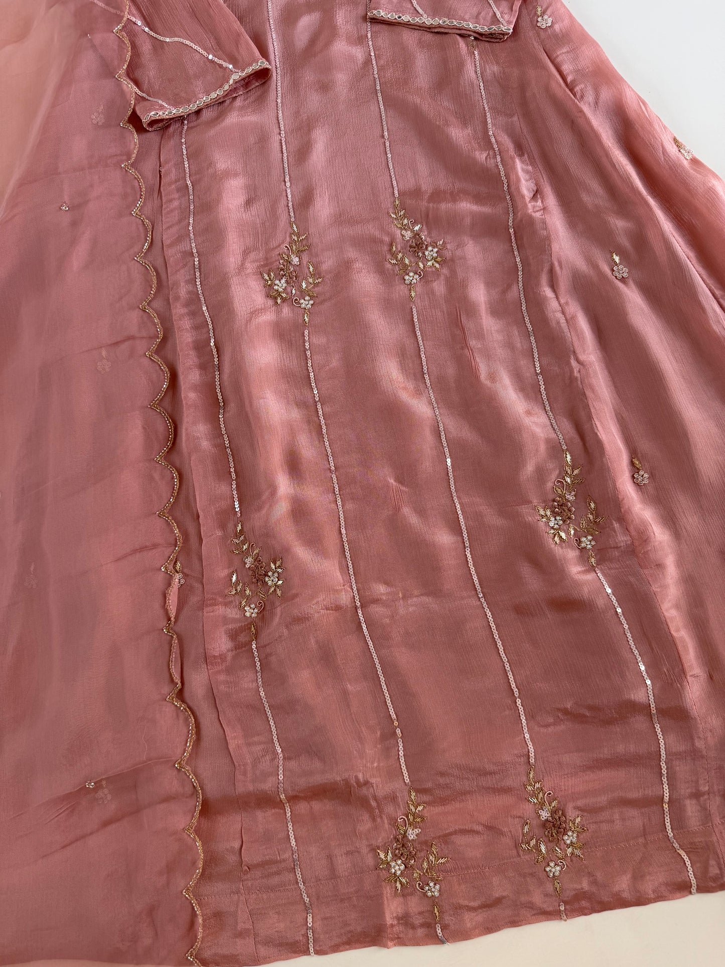 K371 - Pure Chinnon handwork Anarkali with pants and dupatta
