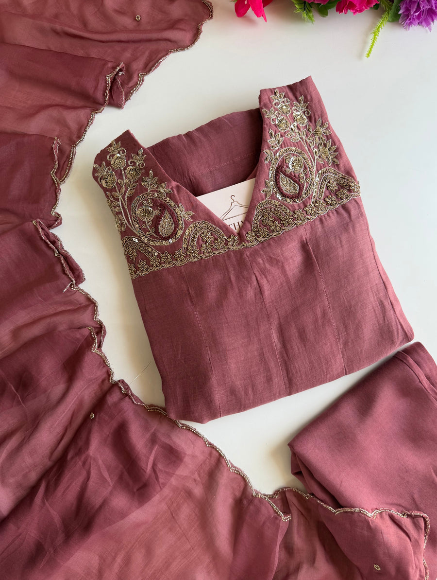 K617 - Pure Mul chanderi zardosi work Anarkali with pants and dupatta