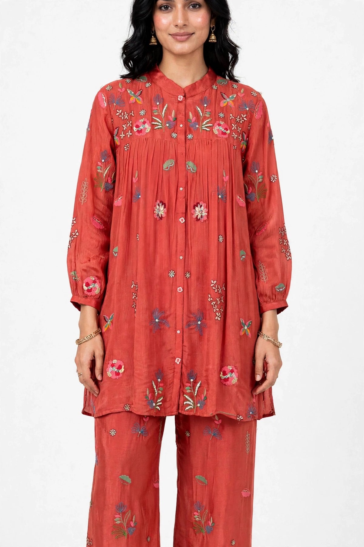 K085 - Pure Chinnon handwork floral coord set in 2 colours