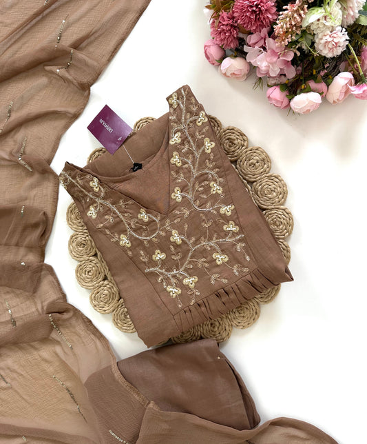 K056 - Mul Rayon handwork Anarkali with pants and dupatta in 2 colours