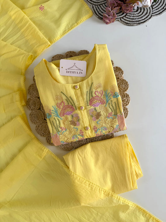 K683 - Mul cotton embroidered Anarkali with pants and dupatta