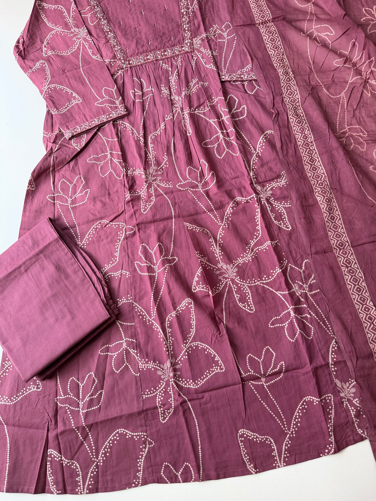 K586 - Cotton embroidery aline kurti with pants and dupatta