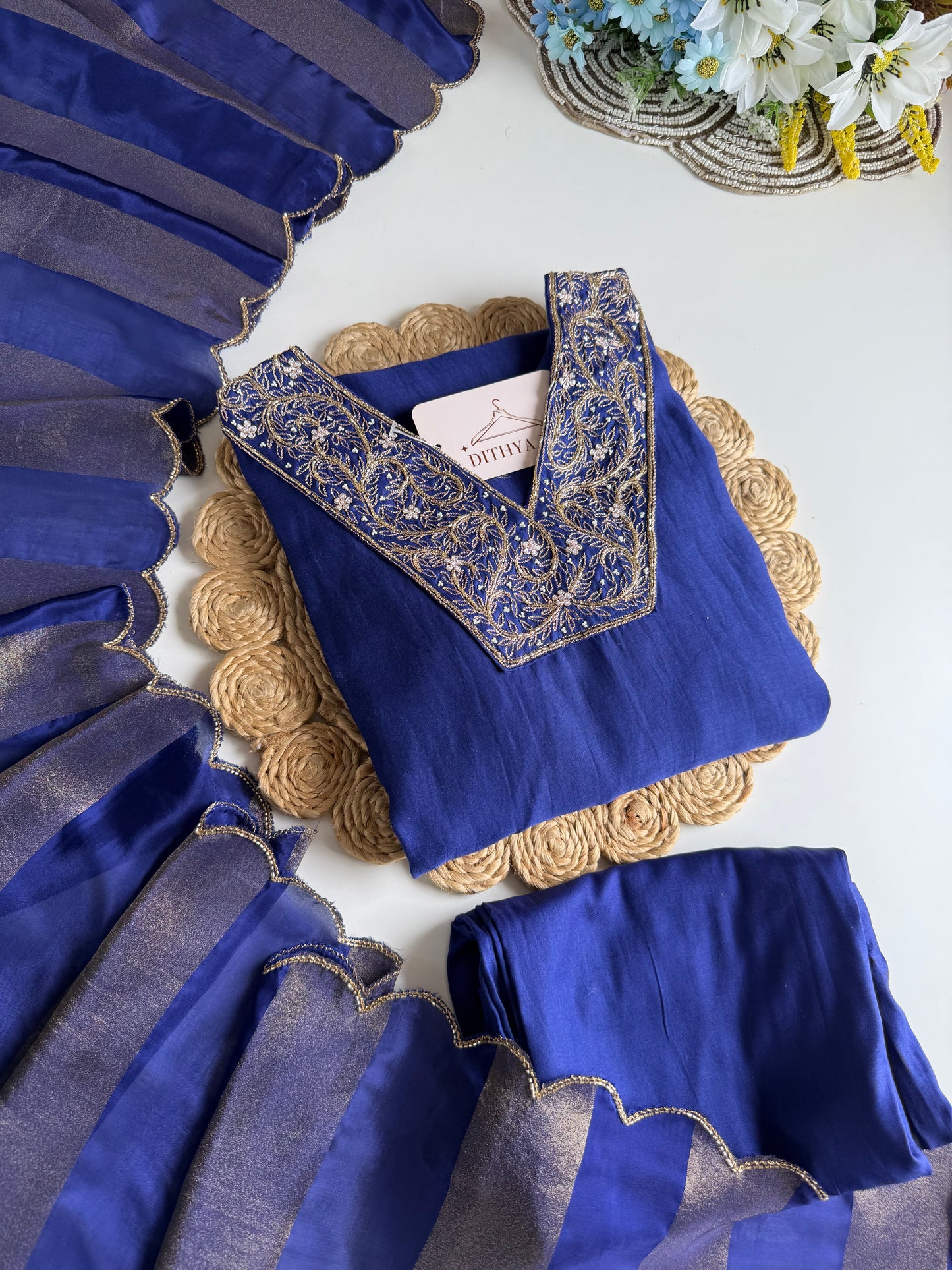 K699 - Russian silk handwork aline Kurti with pants and dupatta