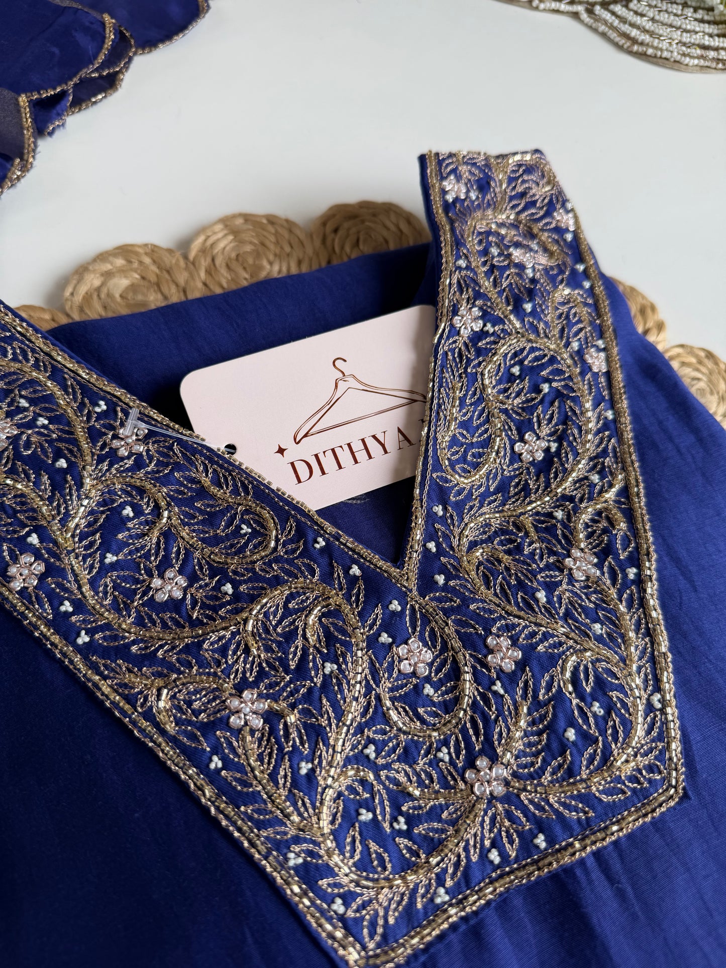 K699 - Russian silk handwork aline Kurti with pants and dupatta