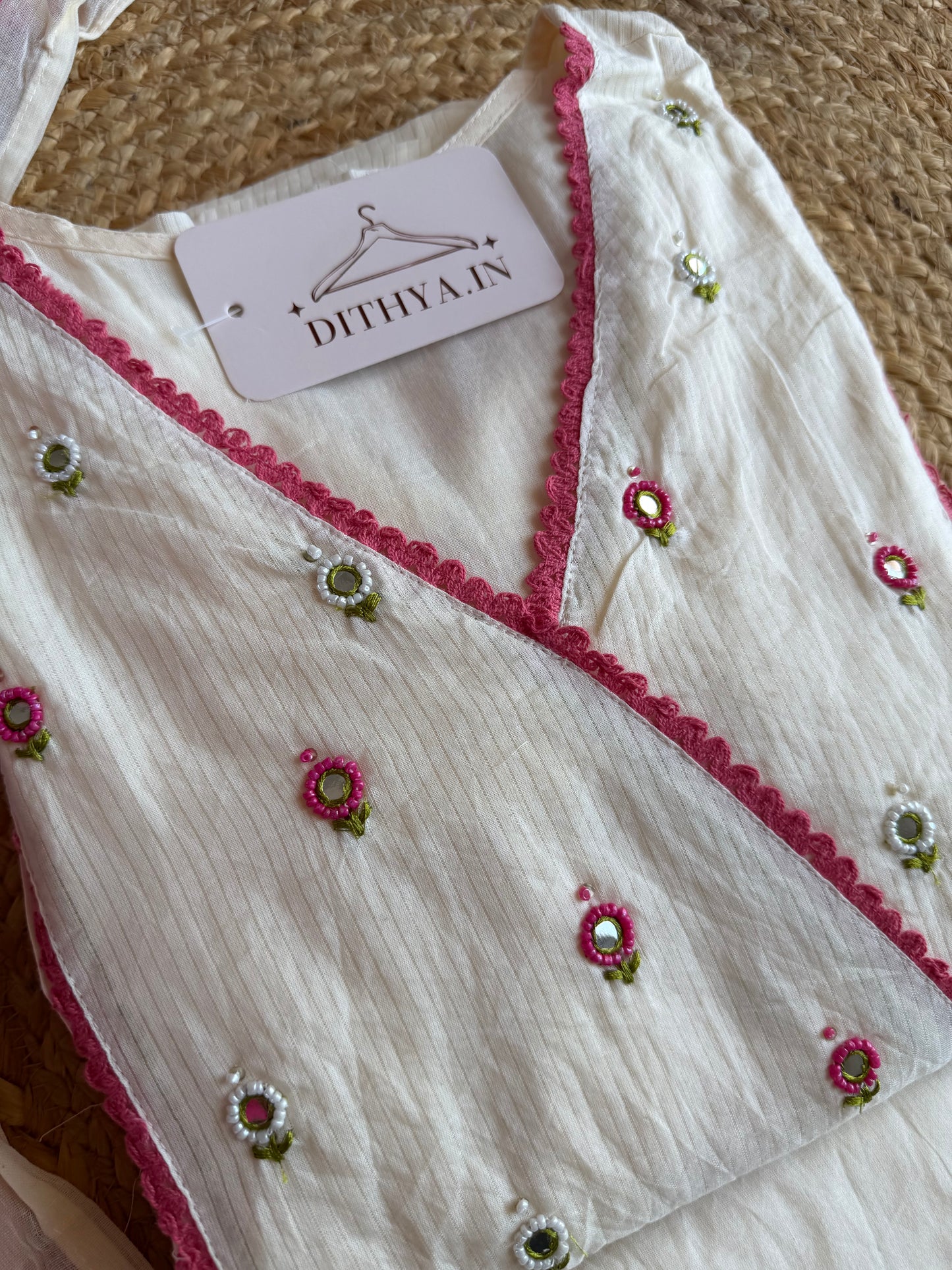K574 - Mul cotton embroidered Anarkali with pants and dupatta