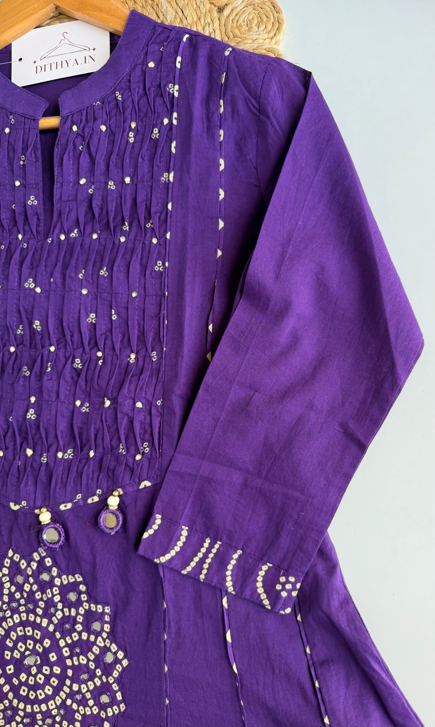 K273 - Mul cotton mirror work Anarkali with pants and dupatta in 4 colours