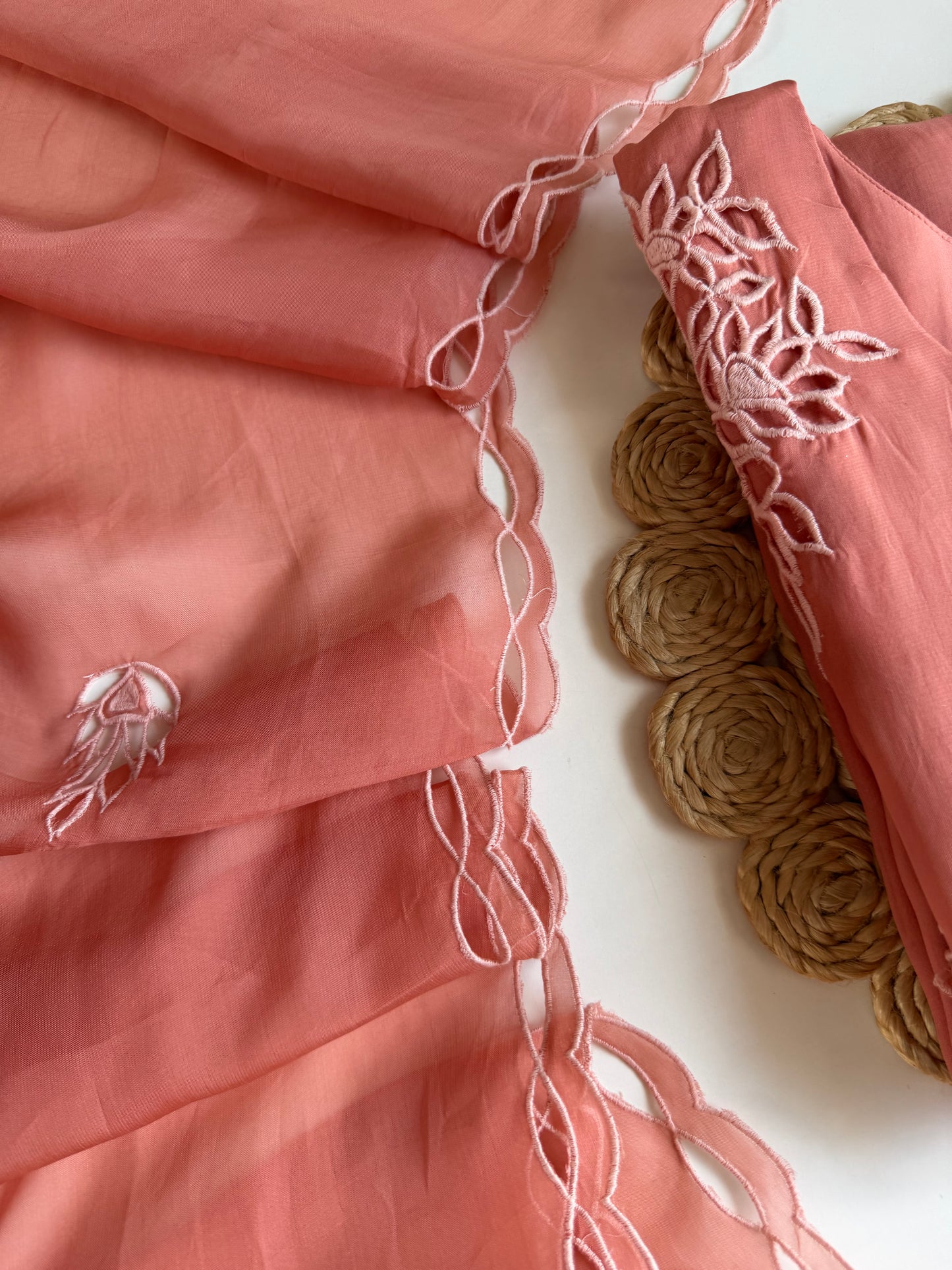 K705 - Viscose organza cutwork straight Kurti with pants and dupatta