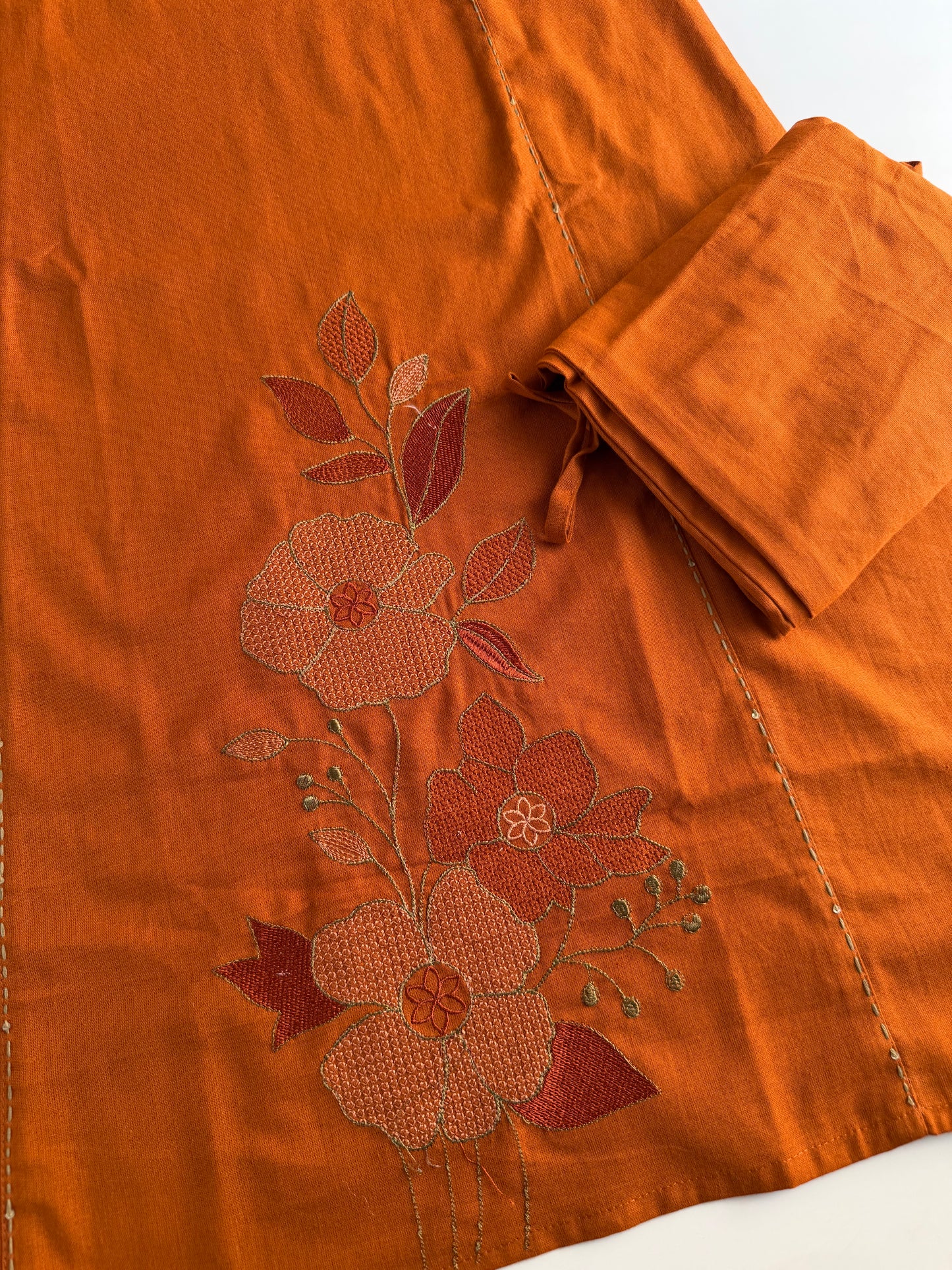 K659 - Linen cotton embroidered Aline Kurti with pants