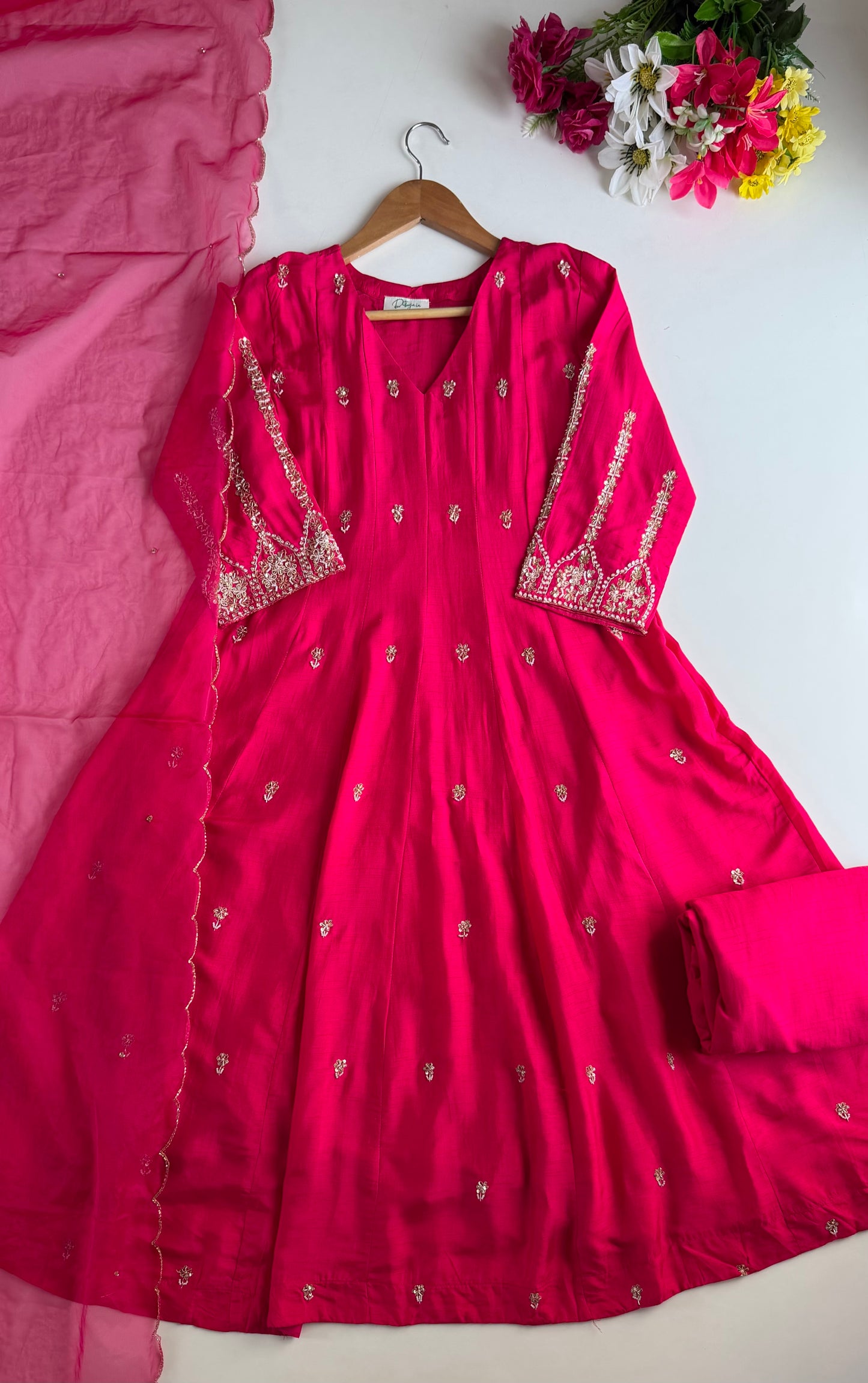 K180 - Russian silk handwork Anarkali with pants and dupatta