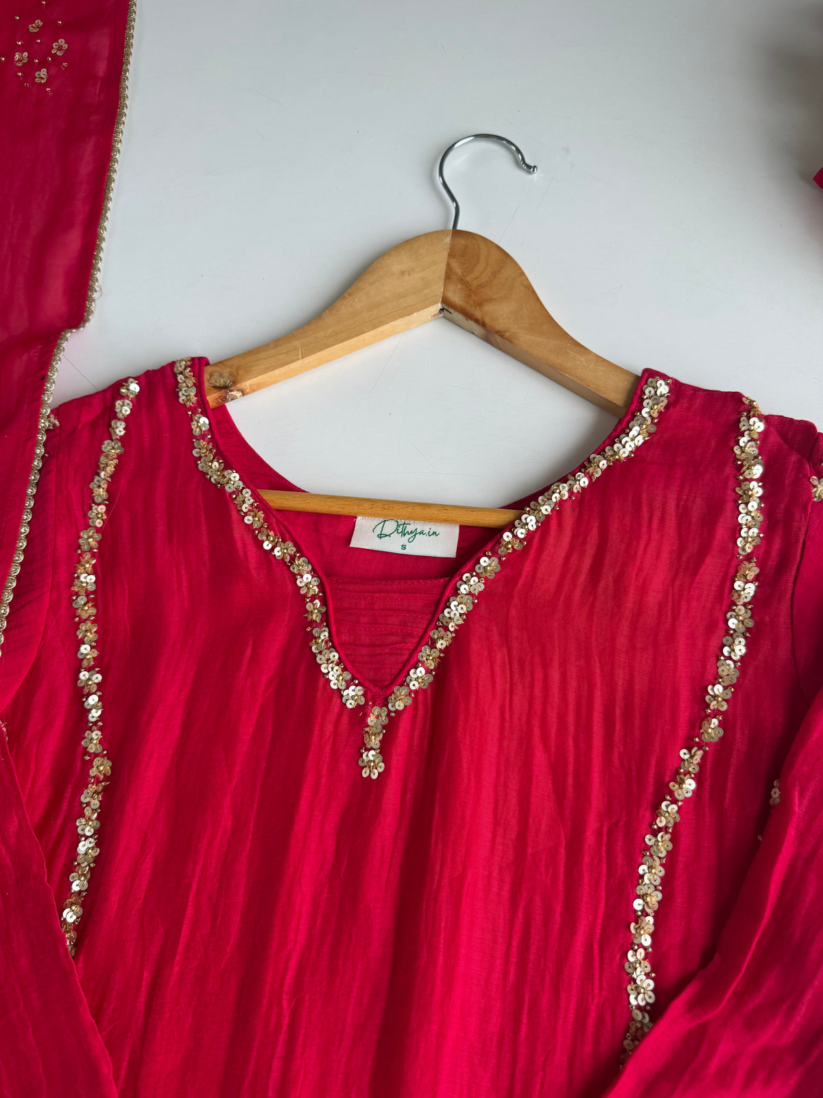 K406 - Banarasi Mul chanderi handwork aline Kurti with pants and dupatta