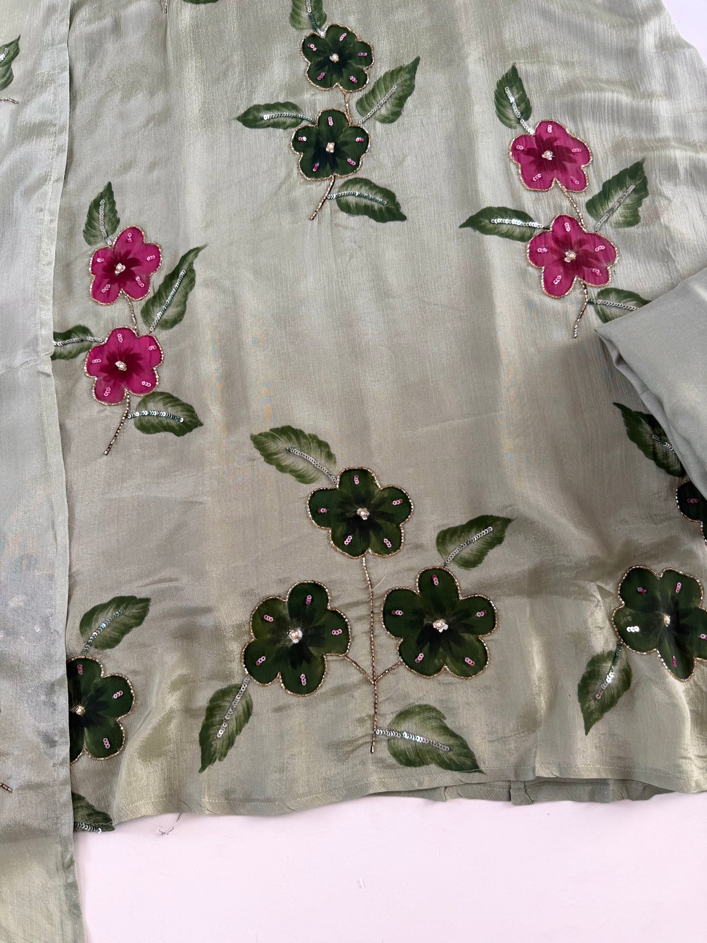 K634 - Pure Chinnon handwork Aline Kurti with pants and dupatta