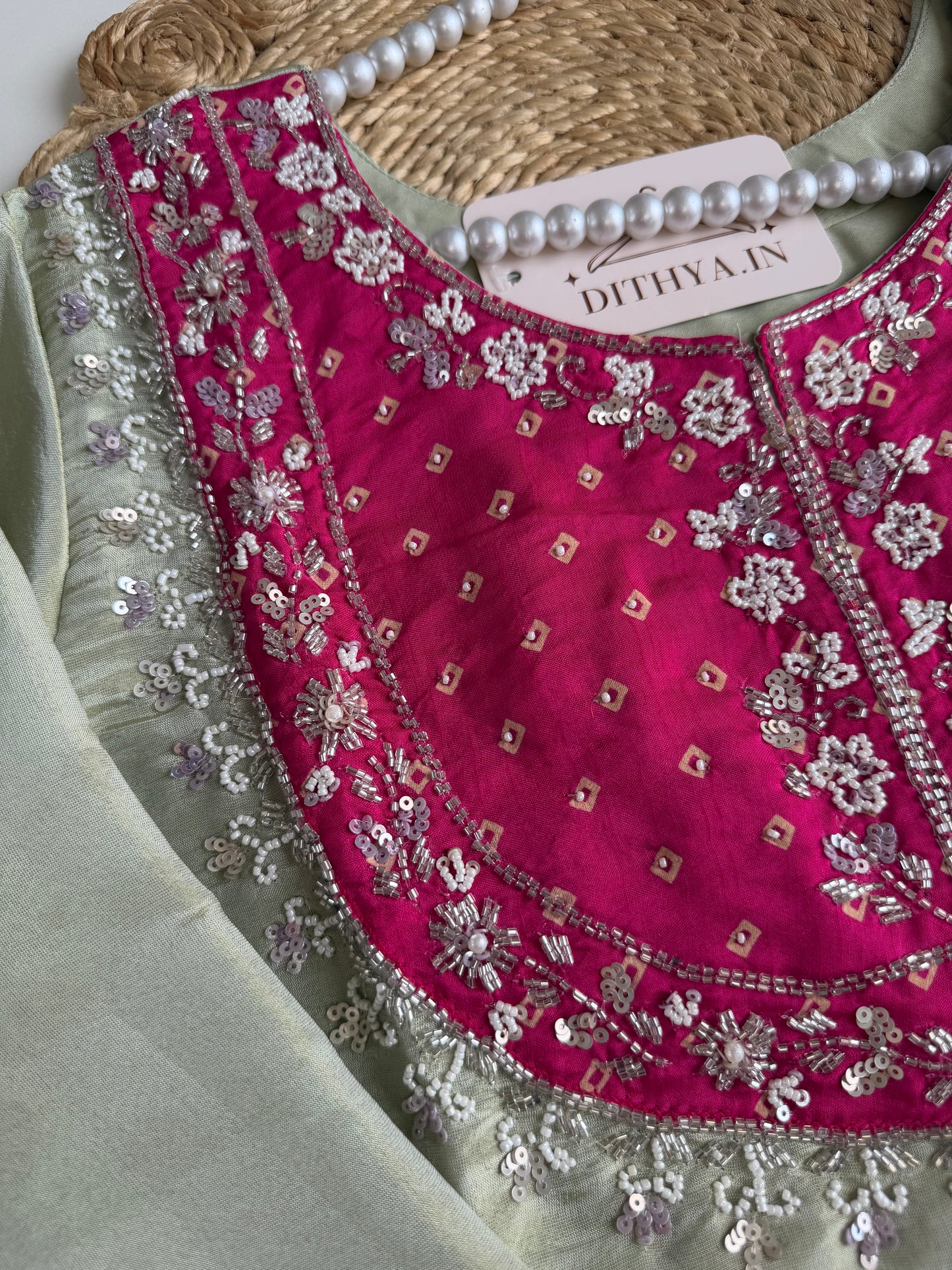 K018 - Tissue silk handwork short Kurti with divider pants