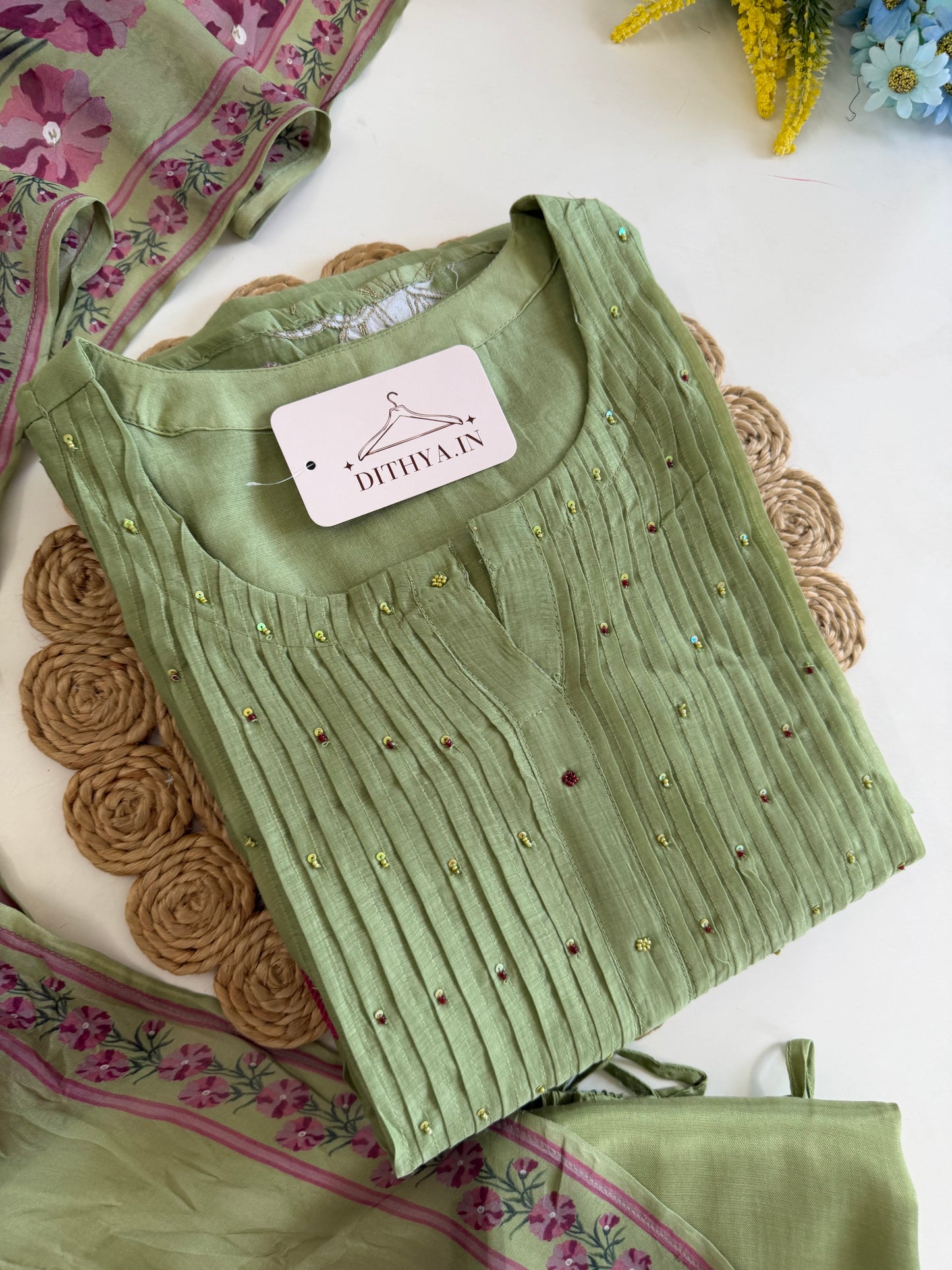K600 - Mul chanderi embroidered Anarkali with pants and dupatta