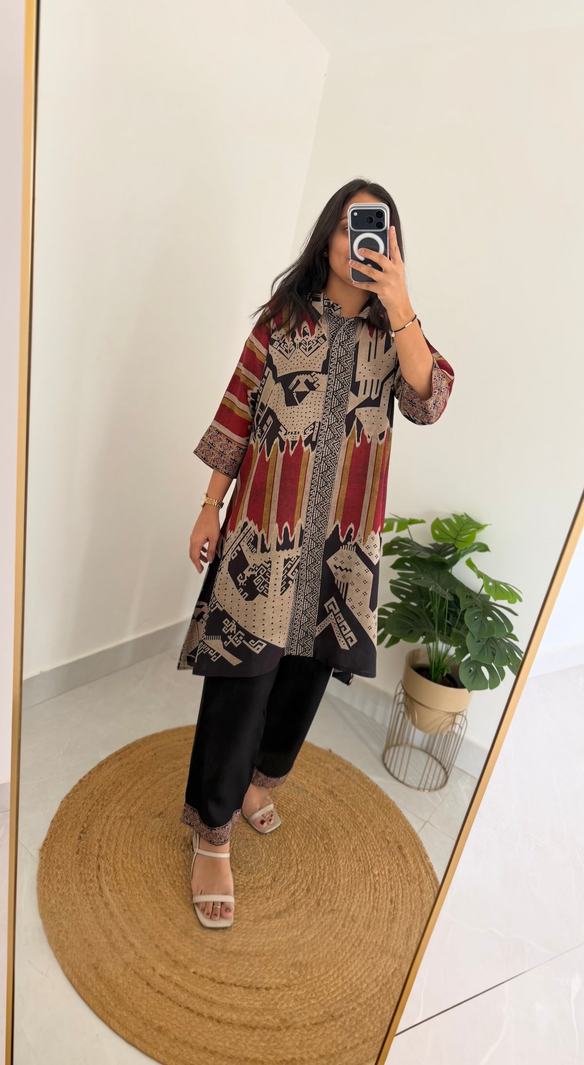 K046 - Pure muslin Ajrakh kaftan with pants