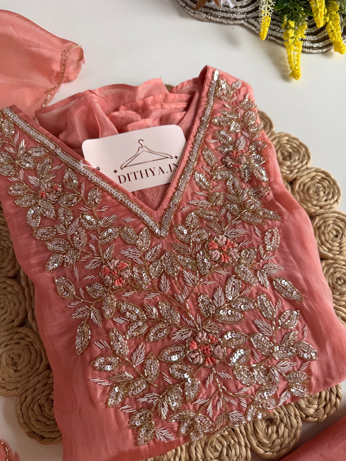 K204 - HO silk Aline handwork Kurti with pants and dupatta